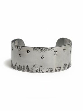 Handmade Alaskan Bear Family Adjustable Wide Cuff‎ Bracelet